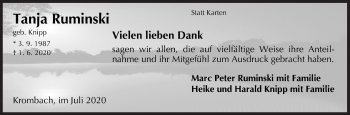 Traueranzeige von Tanja Ruminski von Siegener Zeitung