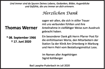 Traueranzeige von Thomas Werner von Siegener Zeitung
