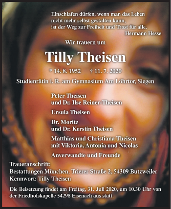 Traueranzeige von Tilly Theisen von Siegener Zeitung