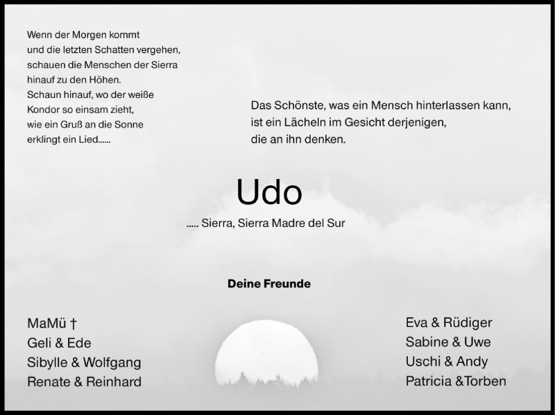  Traueranzeige für Udo  vom 09.07.2020 aus Siegener Zeitung