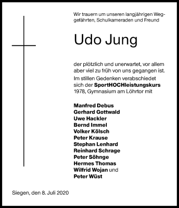 Traueranzeige von Udo Jung von Siegener Zeitung