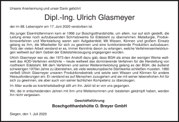 Traueranzeige von Ulrich Glasmeyer von Siegener Zeitung