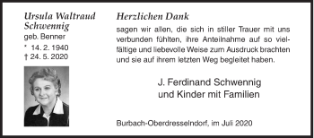 Traueranzeige von Ursula Waltraud Schwennig von Siegener Zeitung