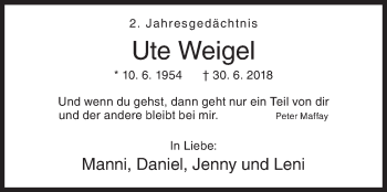 Traueranzeige von Ute Weigel von Siegener Zeitung