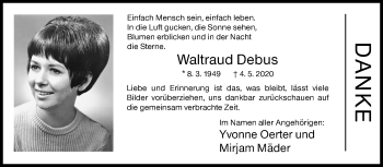 Traueranzeige von Waltraud Debus von Siegener Zeitung
