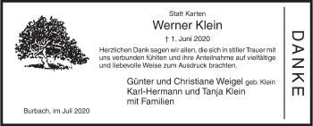 Traueranzeige von Werner Klein von Siegener Zeitung