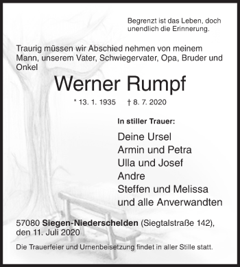 Traueranzeige von Werner Rumpf von Siegener Zeitung