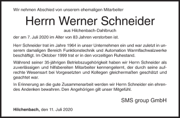 Traueranzeige von Werner Schneider von Siegener Zeitung