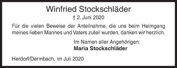 Traueranzeige von Winfried Stockschläder von Siegener Zeitung