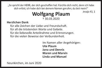Traueranzeige von Wolfgang Plaum von Siegener Zeitung