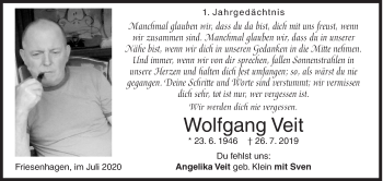 Traueranzeige von Wolfgang Veit von Siegener Zeitung