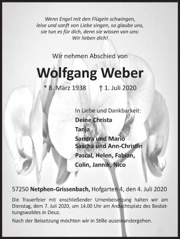 Traueranzeige von Wolfgang Weber von Siegener Zeitung