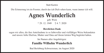 Traueranzeige von Agnes Wunderlich von Siegener Zeitung