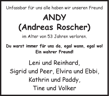 Traueranzeige von Andreas Roscher von Siegener Zeitung