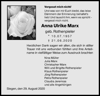 Traueranzeige von Anna Ulrike Marx von Siegener Zeitung