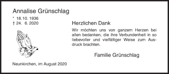 Traueranzeige von Annalise Grünschlag von Siegener Zeitung