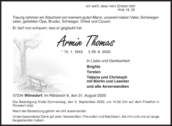 Traueranzeige von Armin Thomas von Siegener Zeitung