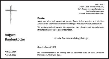 Traueranzeige von August Buntenkötter von Siegener Zeitung