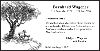 Traueranzeige von Bernhard Wagener von Siegener Zeitung
