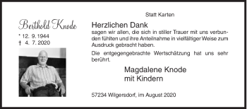 Traueranzeige von Berthold Knode von Siegener Zeitung
