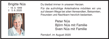Traueranzeige von Brigitte Nüs von Siegener Zeitung