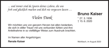 Traueranzeige von Bruno Kaiser von Siegener Zeitung