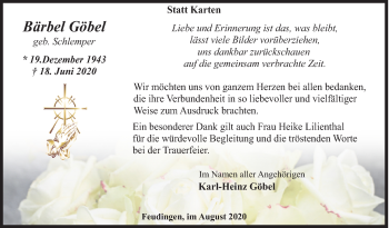Traueranzeige von Bärbel Göbel von Siegener Zeitung