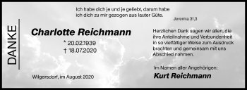 Traueranzeige von Charlotte Reichmann von Siegener Zeitung