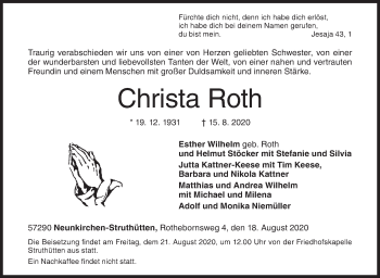 Traueranzeige von Christa Roth von Siegener Zeitung