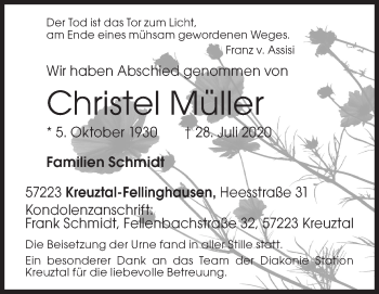 Traueranzeige von Christel Müller von Siegener Zeitung
