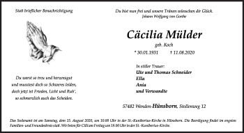 Traueranzeige von Cäcilia Mülder von Siegener Zeitung