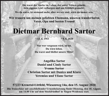 Traueranzeige von Dietmar Bernhard Sartor von Siegener Zeitung