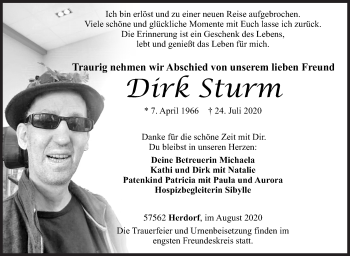 Traueranzeige von Dirk Sturm von Siegener Zeitung