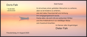Traueranzeige von Doris Falk von Siegener Zeitung