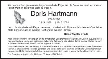 Traueranzeige von Doris Hartmann von Siegener Zeitung