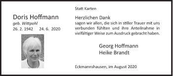 Traueranzeige von Doris Hoffmann von Siegener Zeitung