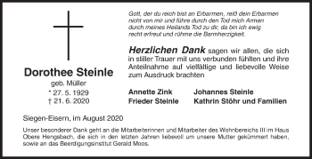 Traueranzeige von Dorothee Steinle von Siegener Zeitung