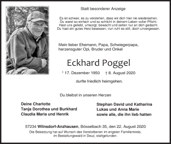 Traueranzeige von Eckhard Poggel von Siegener Zeitung
