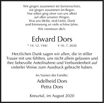 Traueranzeige von Edward Dors von Siegener Zeitung