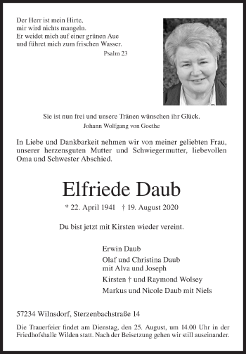 Traueranzeige von Elfriede Daub von Siegener Zeitung