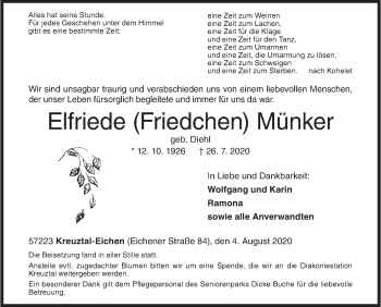 Traueranzeige von Elfriede  Münker von Siegener Zeitung