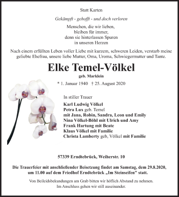 Traueranzeige von Elke Temel-Völkel von Siegener Zeitung