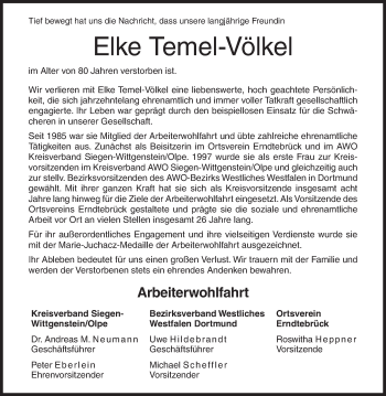 Traueranzeige von Elke Temel-Völkel von Siegener Zeitung
