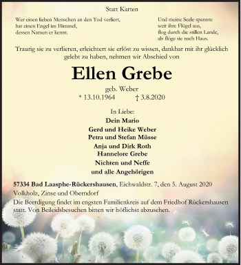 Traueranzeige von Ellen Grebe von Siegener Zeitung