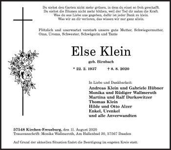 Traueranzeige von Else Klein von Siegener Zeitung