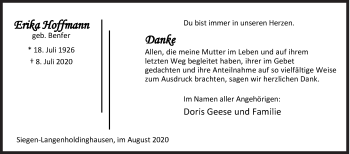 Traueranzeige von Erika Hoffmann von Siegener Zeitung