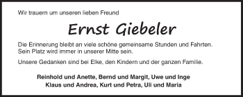 Traueranzeige von Ernst Giebeler von Siegener Zeitung