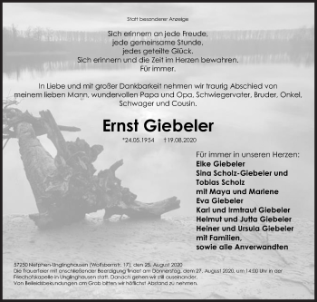 Traueranzeige von Ernst Giebeler von Siegener Zeitung