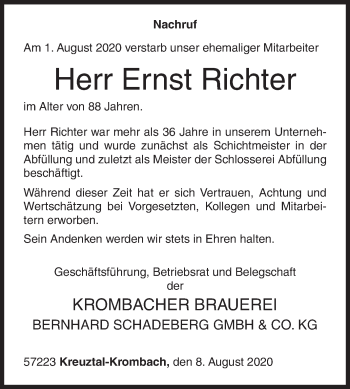 Traueranzeige von Ernst Richter von Siegener Zeitung