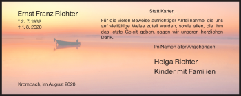 Traueranzeige von Ernst Franz Richter von Siegener Zeitung